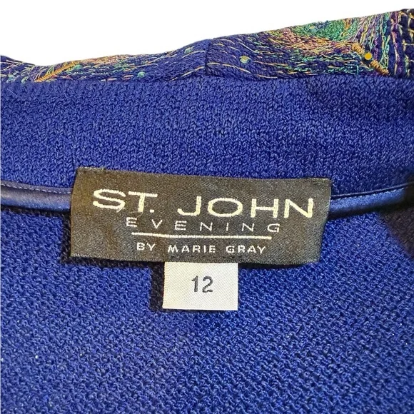St. John Evening Blue Knit Bib Skirt Suit Jacket 12 Skirt 8 Embellished Peacock - Picture 12 of 16